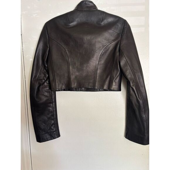 JILL STUART Collection Runway Lambskin Leather Bolero Cropped Bow Jacket Size 0 - Picture 2 of 6
